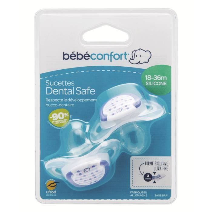 BEBE CONFORT Sucette Dental Safe 18-36 mois x2 - Silicone - Bleu Little  Valleys - Cdiscount Puériculture & Eveil bébé