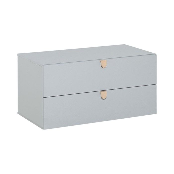 CALICOSY - Commode Grise 2 Tiroirs avec Poignées Bois - Stige - Gris