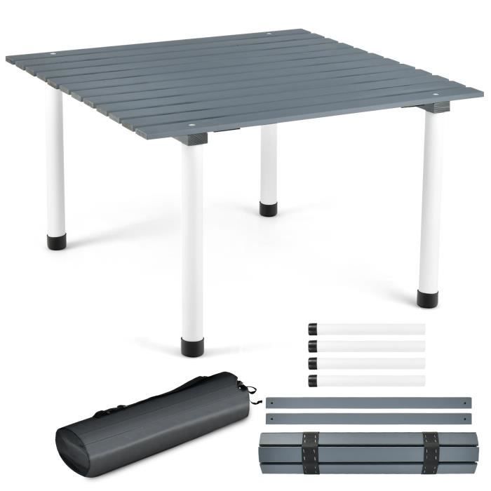COSTWAY Table de Camping Pliante en Sapin Plateau Enroulable Sac de Transport pour Plage Pêche Pique-nique Gris et Blanc