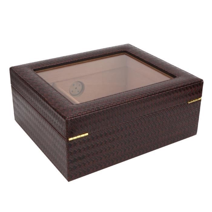 Cave à Cigares En Cèdre Massif - 2 Tiroirs + Humidificateur - Capacité 25 Cigares - Dessus Verre - Cadeau Homme élégant