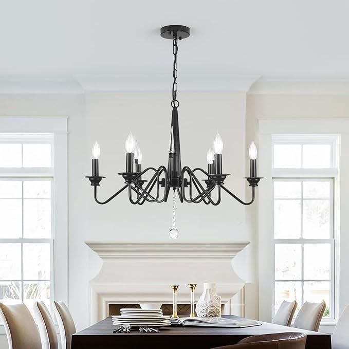 Lustre - GANEED - Lustre Noir - Style Industriel - 6 lumières E14 - Ampoules non incluses