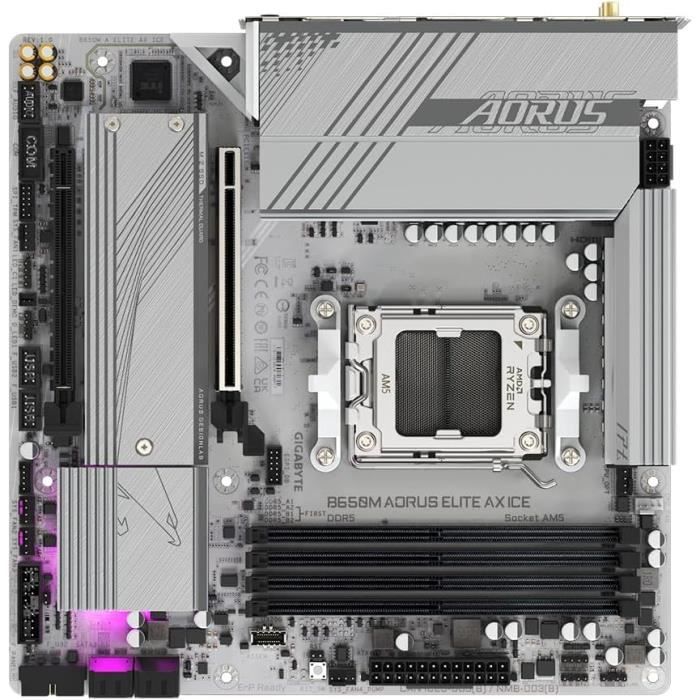 Ice Socket Carte mère GIGABYTE B650M A Elite AX Ice - Socket AM5 - DDR5 - LAN 2,5 ...