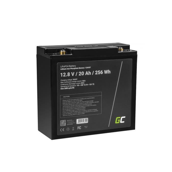 Green Cell® Batterie LiFePO4 20Ah 12.8V 256Wh lithium fer phosphate pour panneaux solaires, camping-cars et bateaux