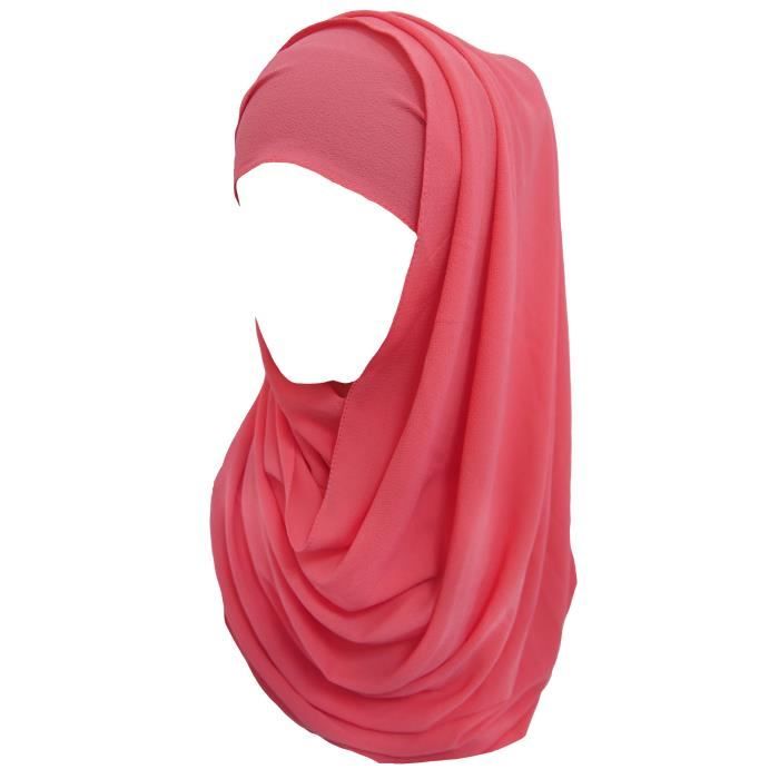 hijab pour femmes foulard écharpe turban châle islamique, tissu en crêpe bubble (corail)