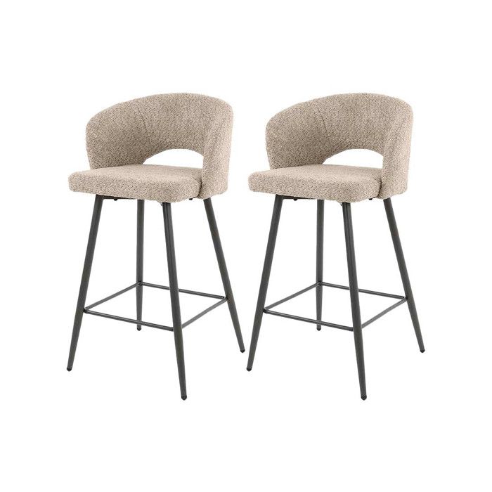 Pattaya - lot de 2 tabourets de bar - en tissu bouclette - Sable