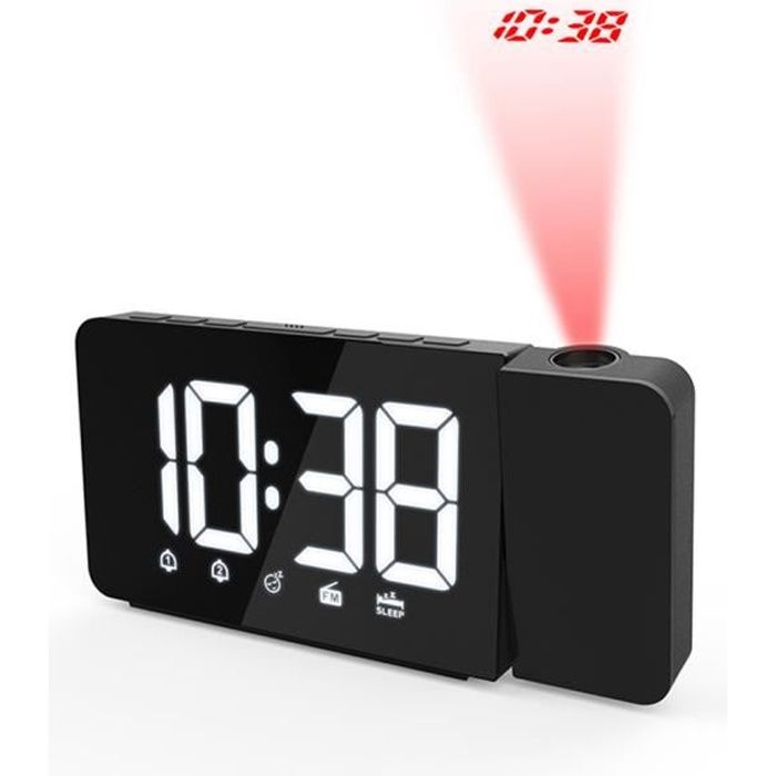 Radio Réveil Projection, Réveil Projecteur Plafond avec Radio FM Réveil  Snooze, Horloge à Projection Heure