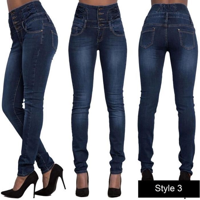 by-tex Jean Femme Skinny Pantalon Taille Haute ou Taille Basse Femmes Stretch Jeans # S500 