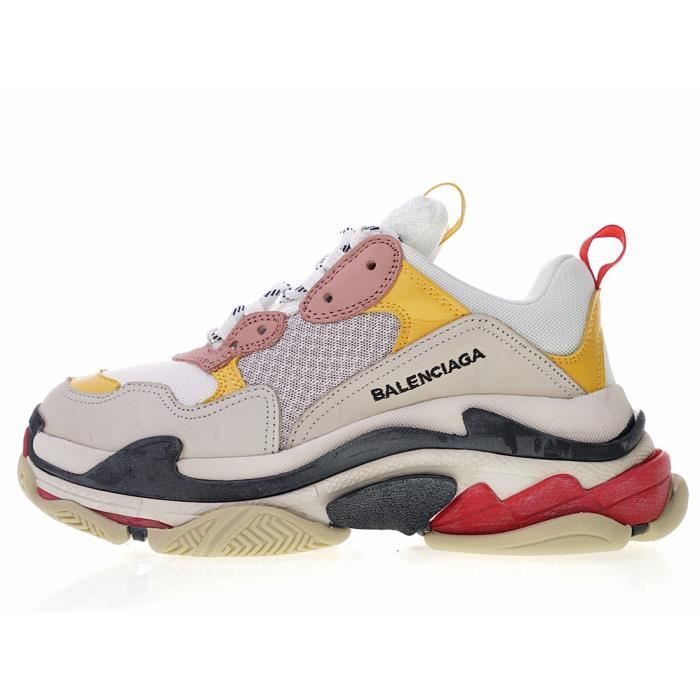 Balenciaga white and cream Triple S low top leather sneakers