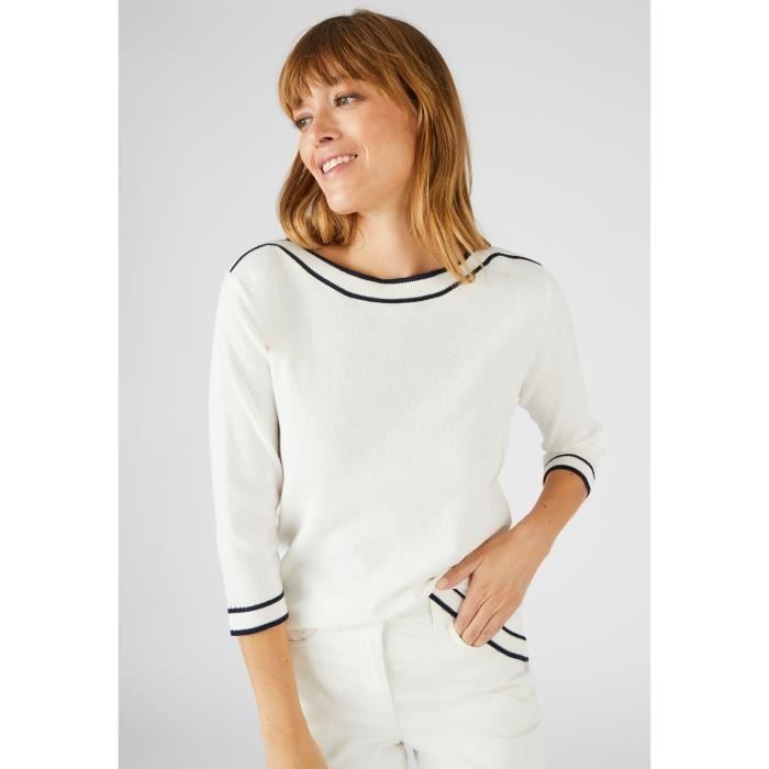 pull - damart - pull rayures et côtes - blanc/marine