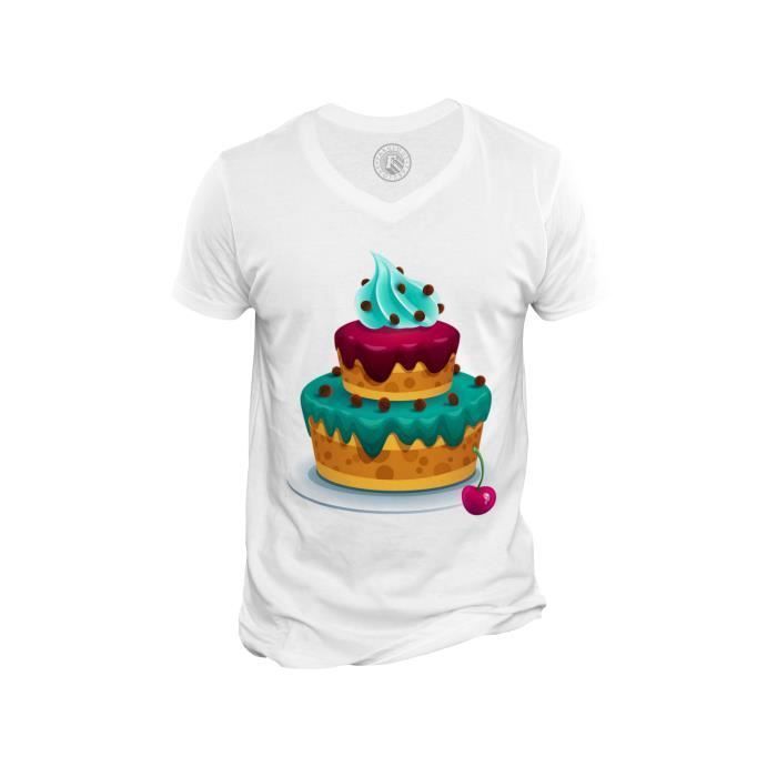 T Shirt Homme Col V Dessin Gateau D Anniversaire Gourmandise Enfant Blanc Cdiscount Pret A Porter