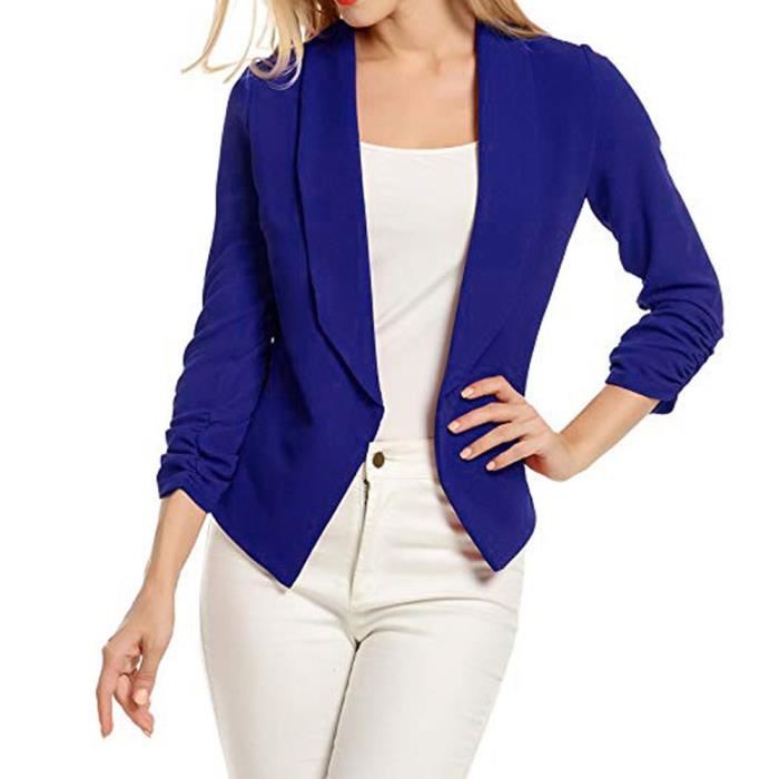 Blazer ?� manches 3-4 pour femmes devant ouvert devant cardigan court veste de costume manteau de 