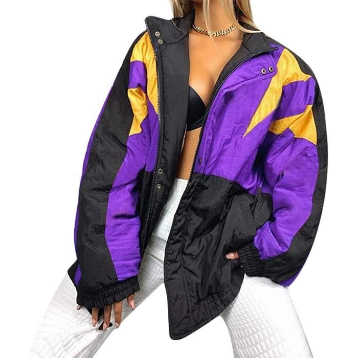 Onsoyours Blouson Bomber Femme Manches Longues Vintage Veste Bomber Casual Zipper Jacket College Poches Coupe-Vent Baseball Blouson Sweat Veste