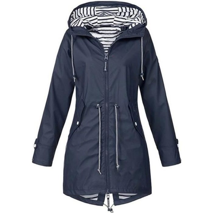 Marine Bleu Trench Coat Pour Femme, Imperméable à Capuche, Vêtements De Randonnée En Plein Air