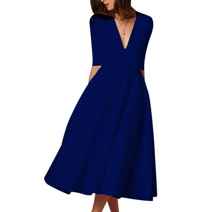 Femmes Robe de Cocktail Deep V Vintage Swing Banquet Demoiselle D