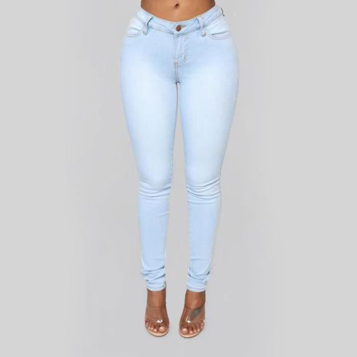 Jean Slim Taille Haute Pour Femme - Couleur Unie - Longueur Cheville - Confort Quotidien