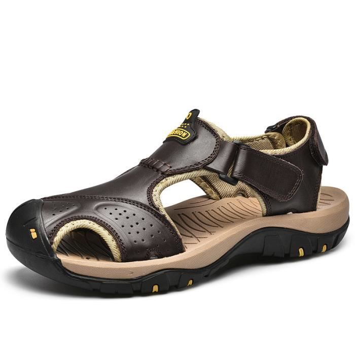 ESTRO Sandales Homme Cuir Été - Mules Antidérapantes Respirantes Confortables Pour Plage, Maison, Randonnée