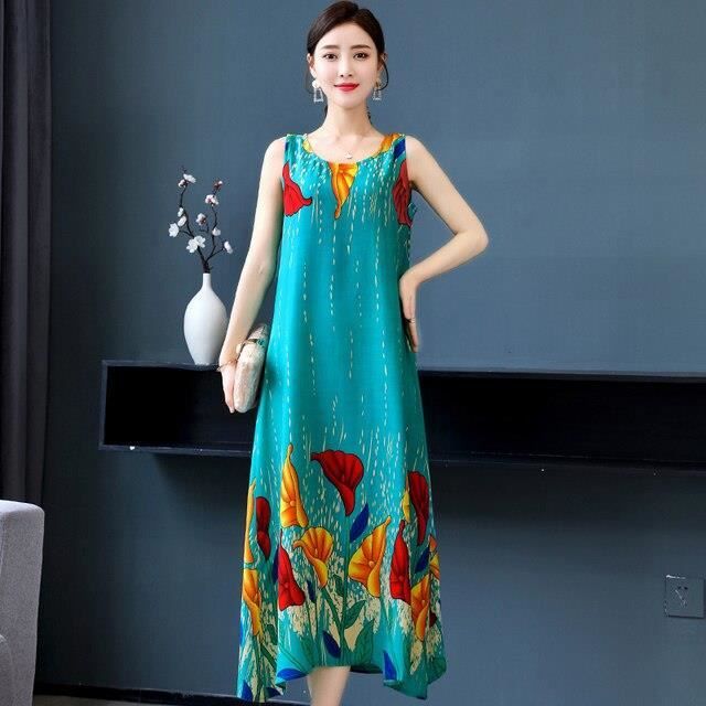 Robe Robe longue d ete sans manches pour femmes 20 couleurs vetements amples pour tous les jours decontractee col rond F113038070 Blanc Cdiscount Pret a Porter