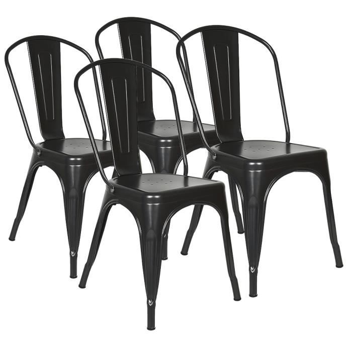 hsturyz chaise lot de 4 industrielle tabouret de cuisine moderne 44 cm h empilable avec dossier jardin balcon bistrot salon noir