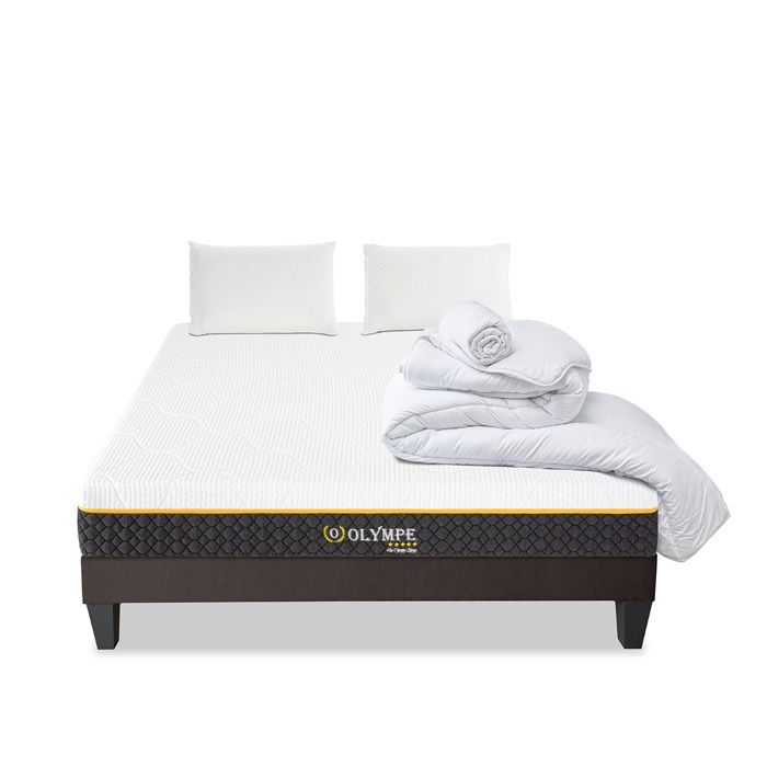 Pack Olympe 140x190 cm Matelas Mousse + Sommier Bois + Accessoires Pack Olympe 140x190 cm Matelas Mousse + Sommier Bois + Accessoires