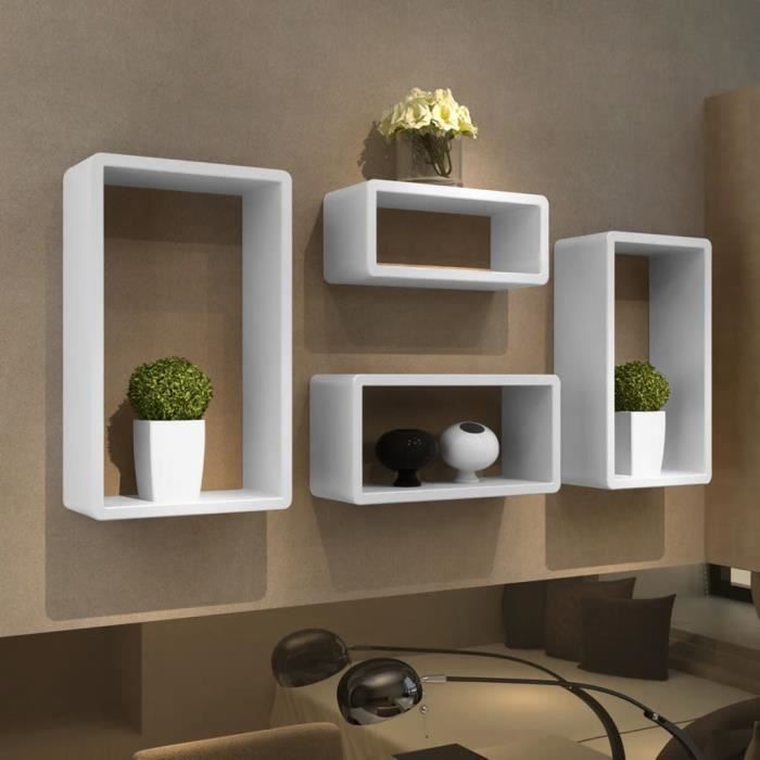Étagère bibliothèque design Salon Design Murale 4 Cubes blanc - Cdiscount  Maison