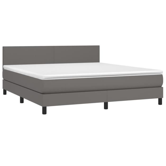 Lit avec sommier tapissier et matelas LED - SALUTUYA - BD7419 - 180x200 cm - Similicuir - 2 places
