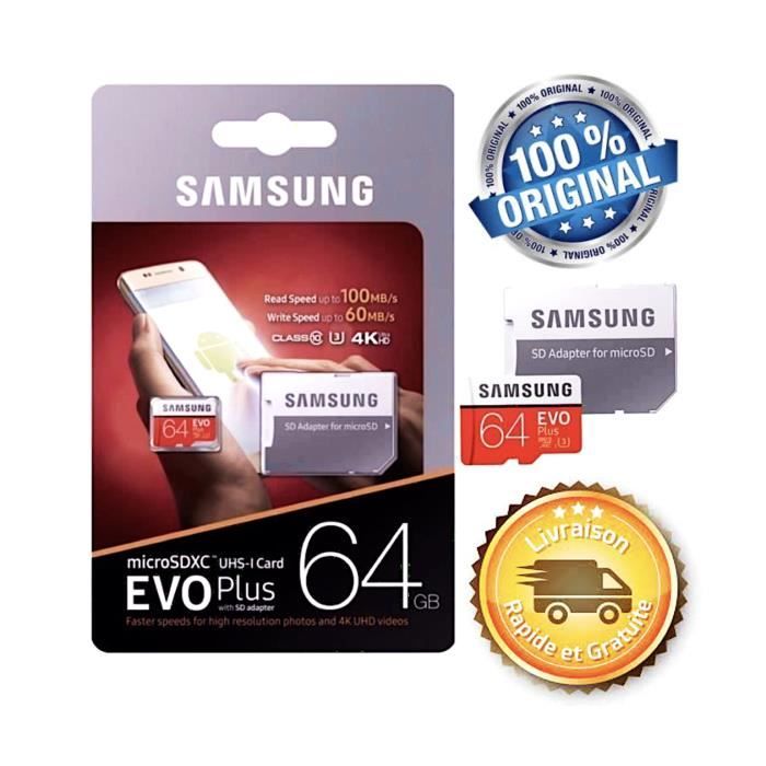 Samsung Carte Micro SD Evo Plus 64Go Classe 10 avec adaptateur SD