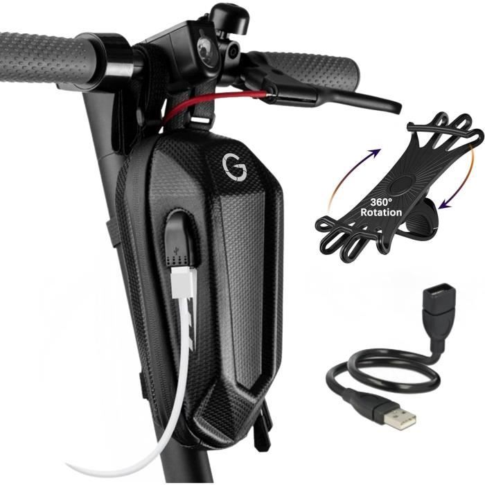 sacoche avant trottinette noir 3L avec porte bouteille imperméable fixat° velcro