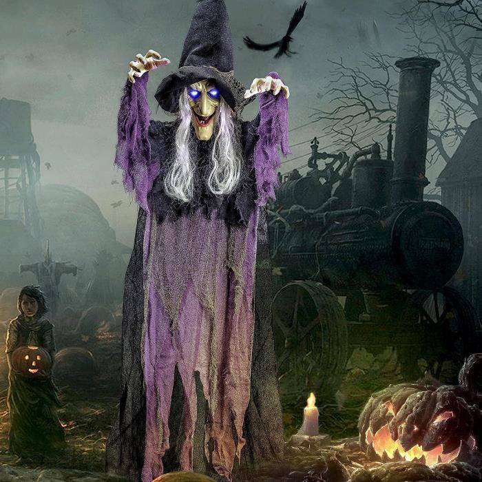 Décoration Sorcière Animée Halloween - 180cm, Yeux Lumineux Et Son Effrayant, Avec Capteur De Mouvement - 6