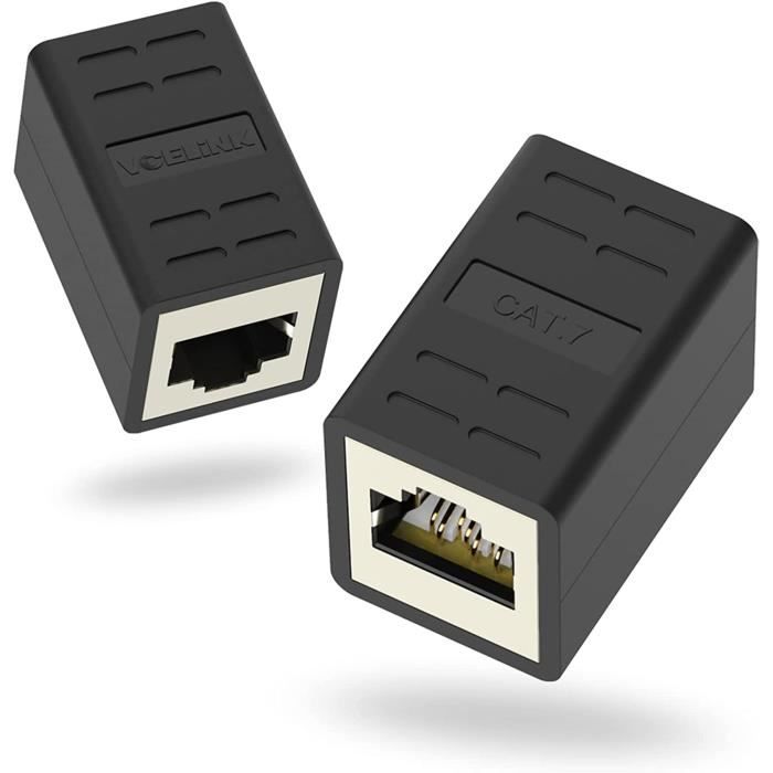 Coupleur RJ45 VCELINK Cat7 Blindé - Femelle à Femelle - Extension Câble Ethernet 10Gbps - Lot De 2