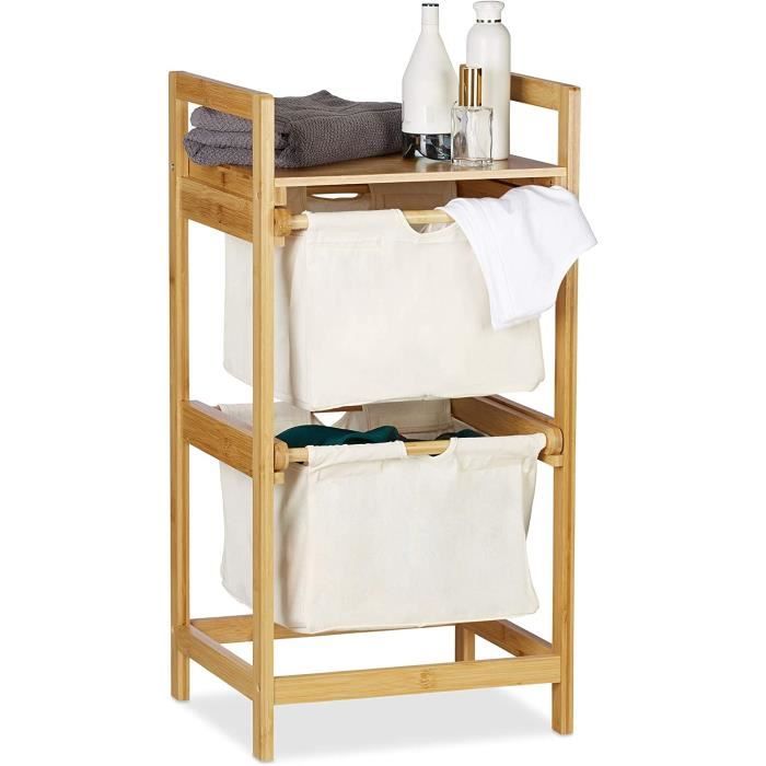 nature Panier bambou, 2 sacs, 25 L, 2 tiroirs, surface de rangement