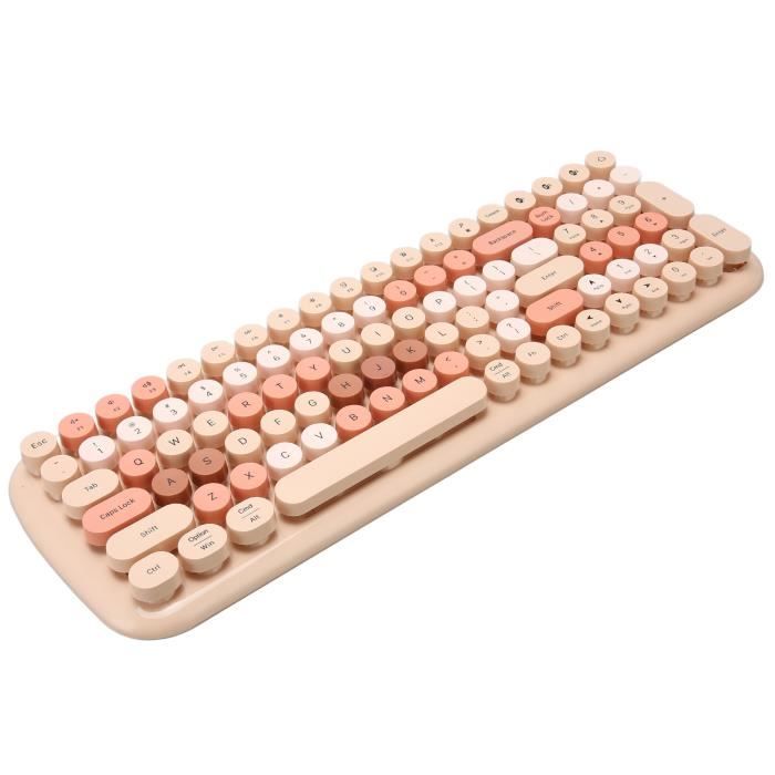 Combo Clavier Et Souris Sans Fil 86 Touches - Design Rétro Rond - 1200 DPI - Couleur Rose - Plug & Play