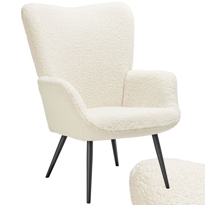 Fauteuil - TECTAKE - Fauteuil cosy HYGGE rembourré confortable de design scandinave mousse haute densité - Bouclé crème/noir