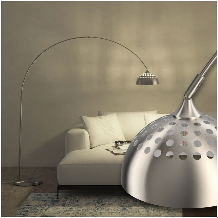 Lampadaire - TECTAKE - Lampe sur pied ARCUS style rétro en acier arche téléscopique et abat-jour pivotant Ø 187-206 cm - Nickel mat