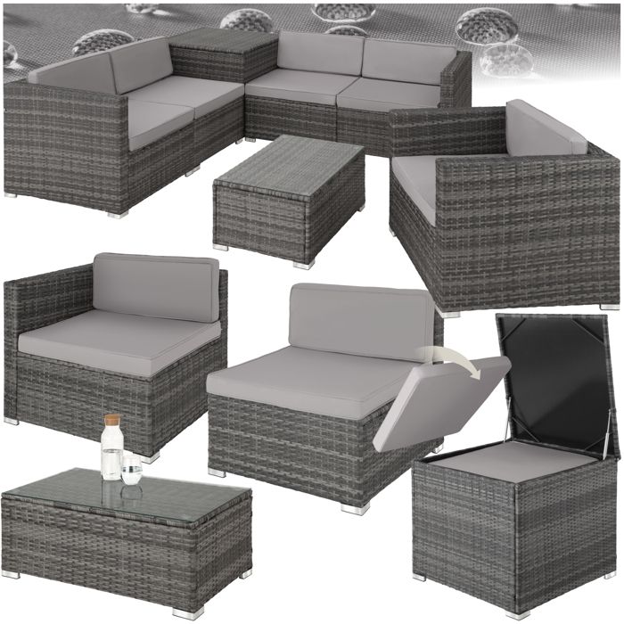 Canap&eacute; de jardin PISE 5 places avec coffre de rangement, variante 2 - gris