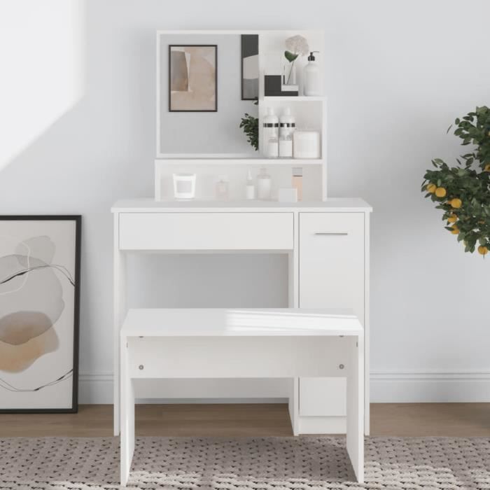 Coiffeuse - TMISHION - PAL802957 - Blanc - Bois dingénierie - Miroir inclus