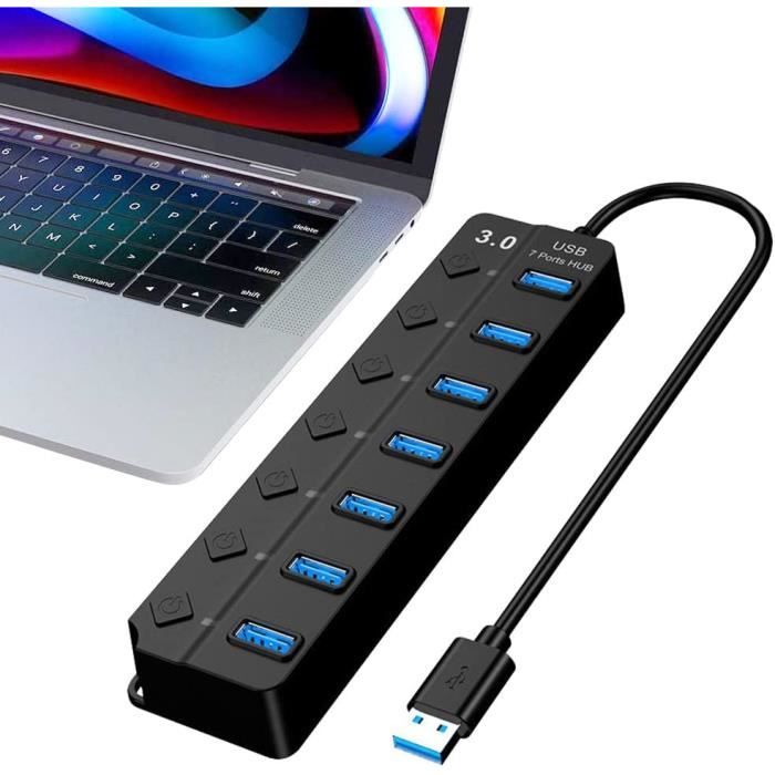 Hub Usb 3.0 7 Ports, Hub Usb 3.0 Alimenté Avec Interrupteur Indépendant ...