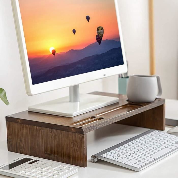 Support D'Écran HOMCOM - Réglable 60-116cm Avec 2 Tiroirs - Pour Double Moniteur Jusqu'à 24" - Chêne