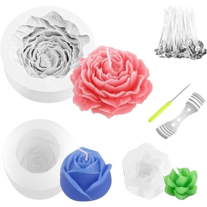 Moules Silicone Fleur Rose Et Pivoine - Pour Bougies, Résine Et Savon - 2 Pièces