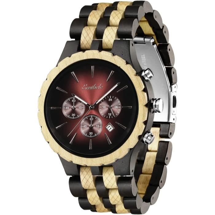 RORIOS Montres En Bois Hommes Analogique Quartz Bracelet En