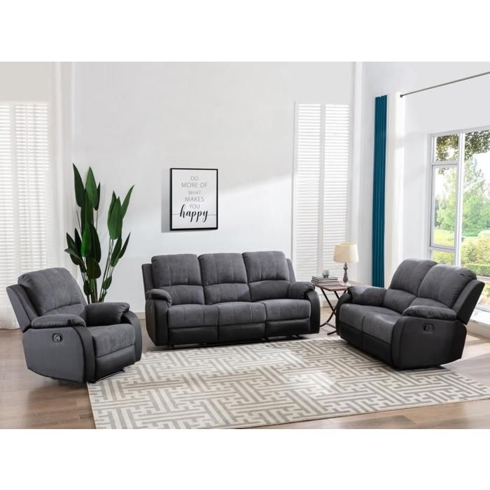 Canapé 3 places relax en microfibre et simili gris et noir BRODY ...