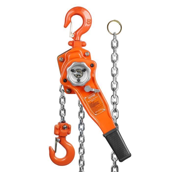 Palan à Levier 0.75 Tonnes – Chaîne 3m G80 Galvanisée, Crochet Forgé Sécurisé, Levage Manuel Robuste