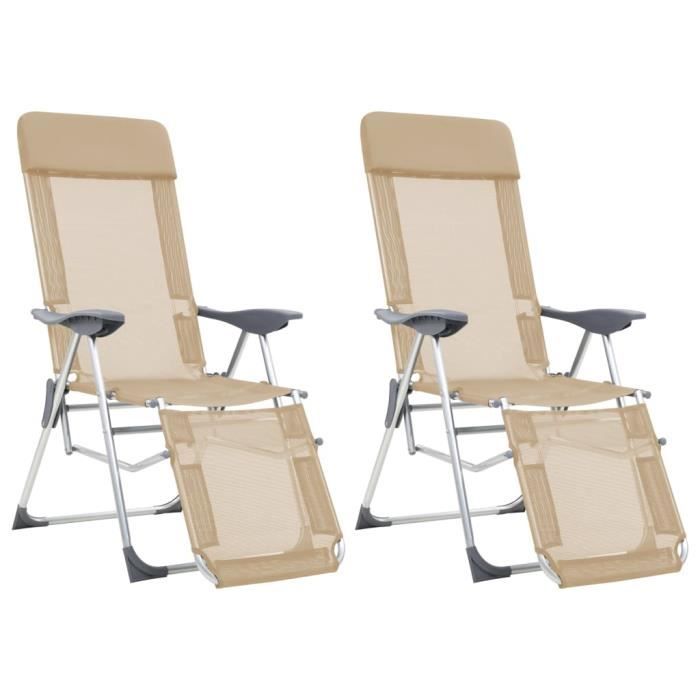 vidaxl chaises de camping pliantes et repose-pied 2pcs crème textilène 360147