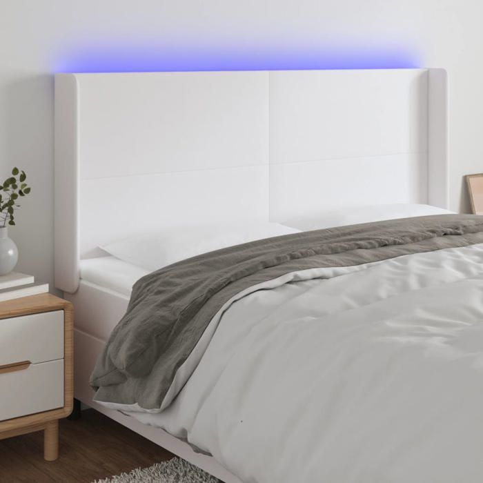 Tête De Lit Avec LED Intégrée - Design Moderne En Tissu Crème, Hauteur Réglable 78-88 Cm - Idéale Pour Lit Double, Soutien Dos, Ambiance Lumineuse - 2