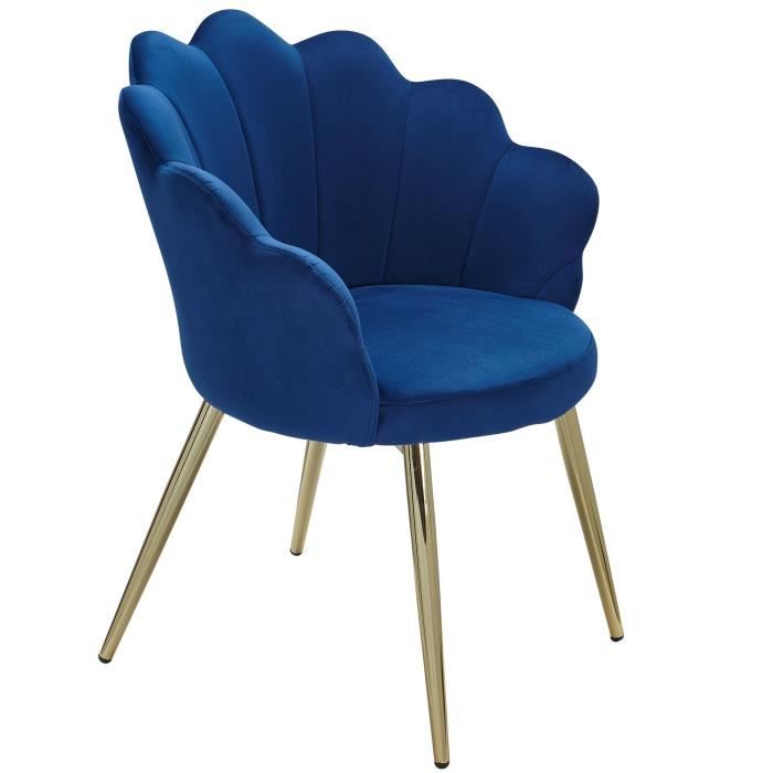 chaise de salle à manger en velours bleu wohnling - design scandinave - pieds dorés