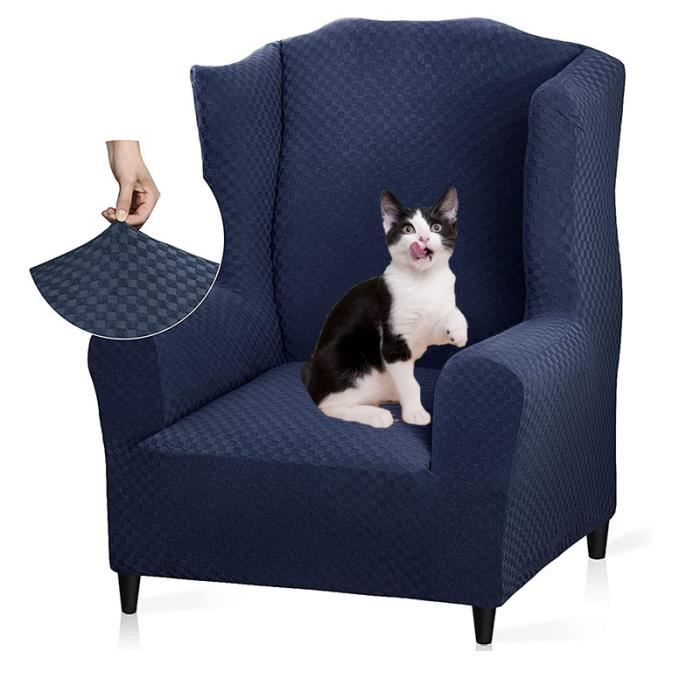Housse de Fauteuil Élastique avec Oreilles 1 Pièce Jacquard Protecteur de Canapé Appui-Tête Housse de Canapé Fauteuil Marine