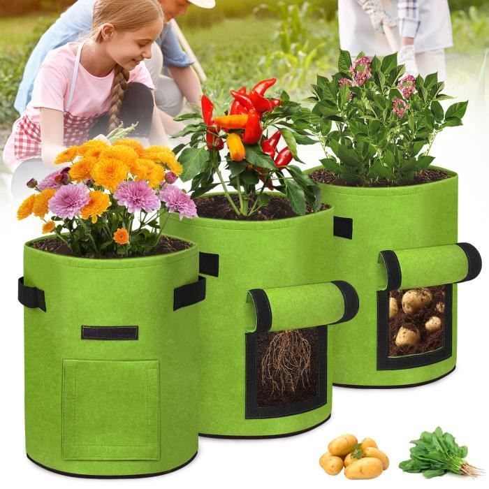 Sacs De Plantation Jardin 7 Gallons - Lot De 4 Avec Fenêtre De Visualisation