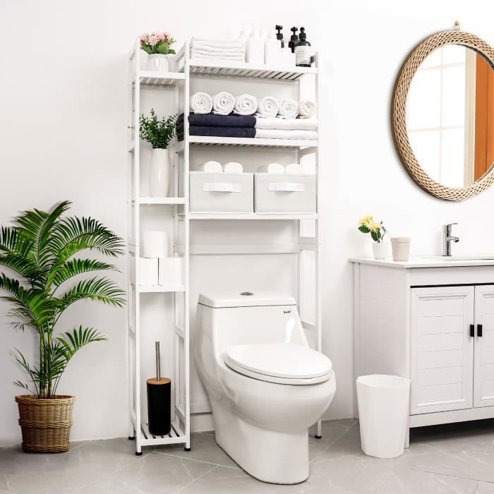 YORBAY Etagere de Toilettes Etagere de Salle de Bain a 7 Niveaux pour dessus WC avec Etagere Reglable 2 boites de Rangement Cdiscount Maison