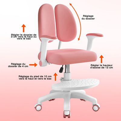 Chaise Bureau Ergonomique Enfant Réglable En Hauteur Avec Repose-Pieds - Rose
