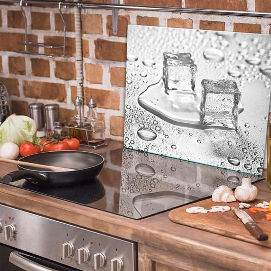 DarHaus Plaque De Recouvrement Cuisinière 50x52 Cm Verre Bois Noir - Protection Anti-Éclaboussures
