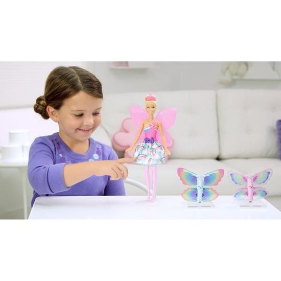 Barbie Dreamtopia poupée fée papillon blonde volante avec deux paires  d'ailes clipsables, tenue multicolore, jouet pour enfant, FRB08 :  : Jeux et Jouets